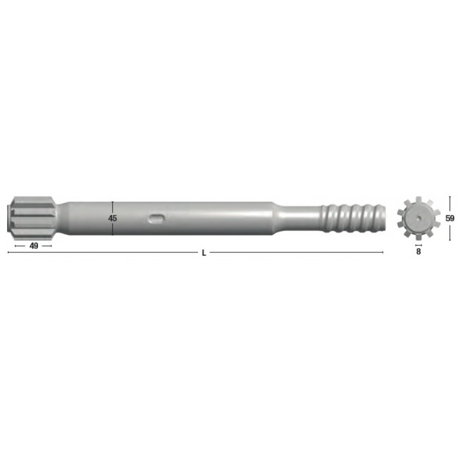 Adaptor (shank adaptor) pentru Sandvik HLX5/HLX5T, corp de 45mm, L=500mm, filet T38